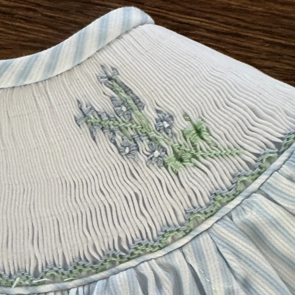 Ruth And Ralph Blue Stripe Floral Smocked Helen Dress - Picture 5 of 16